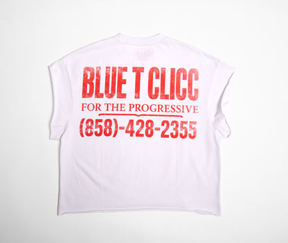 Blue T Clicc Cut-Off Tee (White)